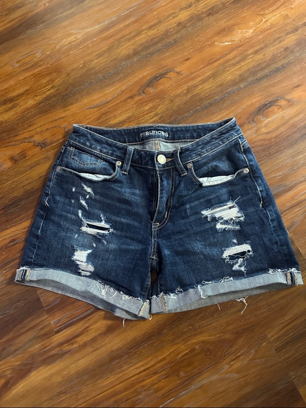 Maurices Dark Indigo Distressed Jean Shorts Size 2